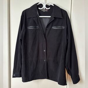 🎉4/30$🎉 Black Button-Up with Faux Leather Detail – Size Large
